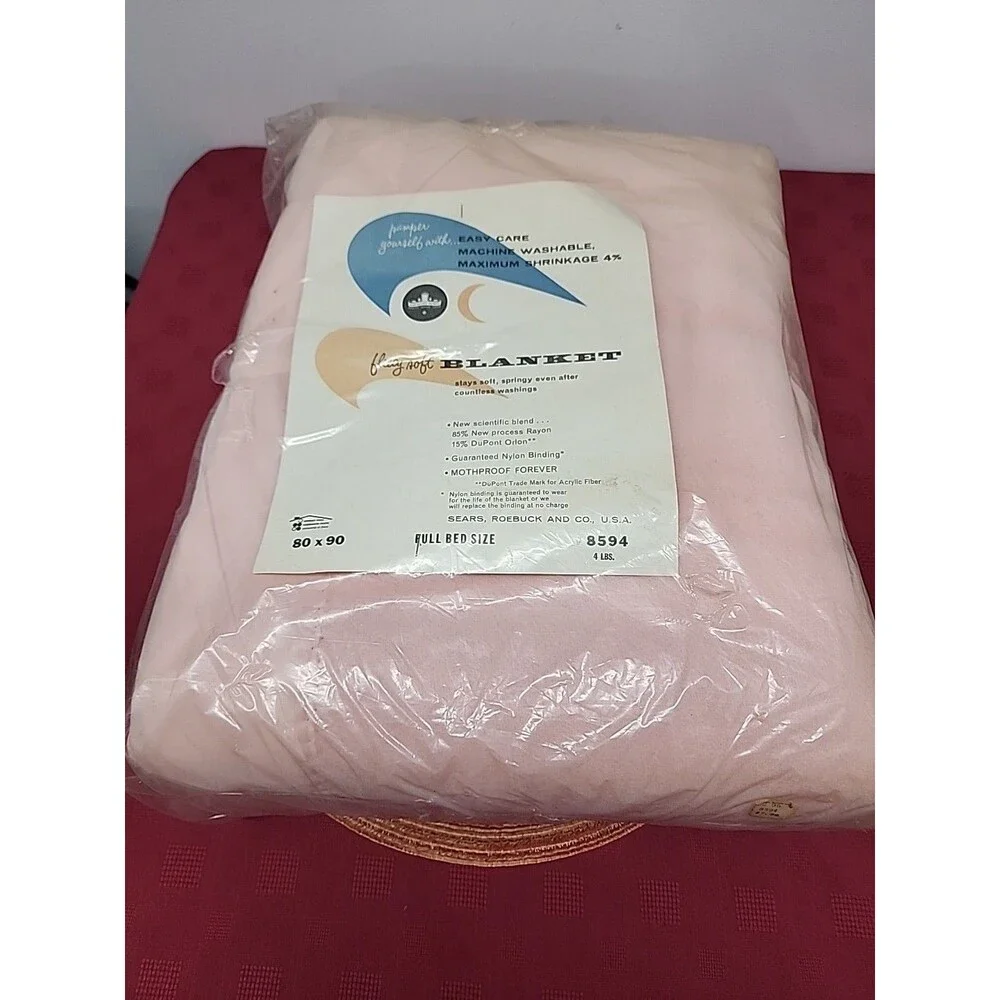 VTG Harmony House For Sears Pink Fleecy Soft Blanket 80 X 90 New W Tags 1960s